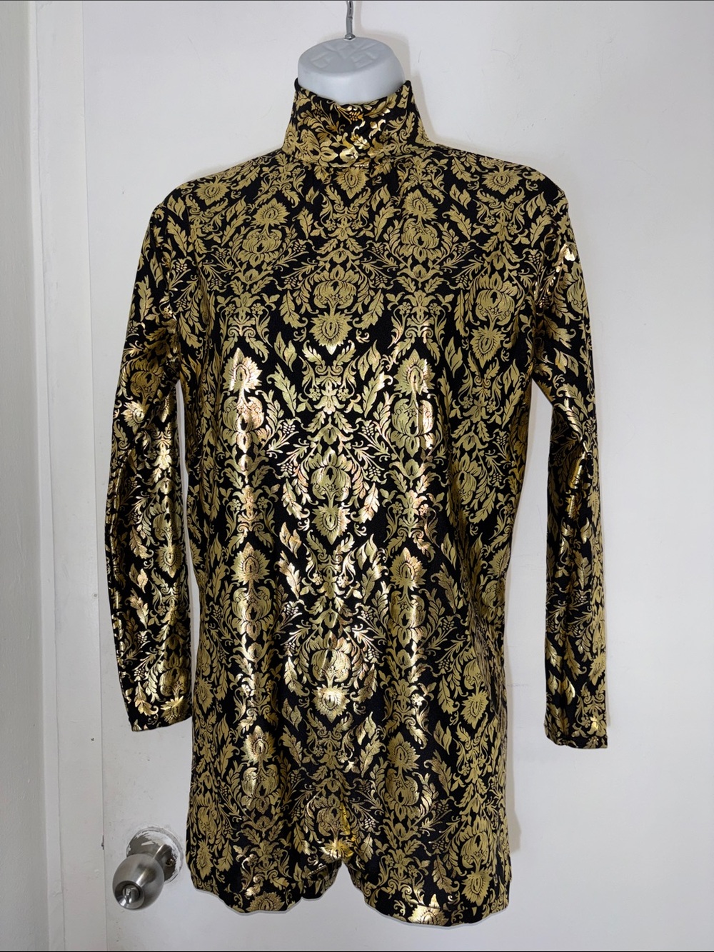 Sold Black & Gold Baroque Velvet Turtleneck Dress